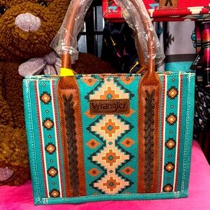 Wrangler Blue and Brown Tote with Geometric Patterns